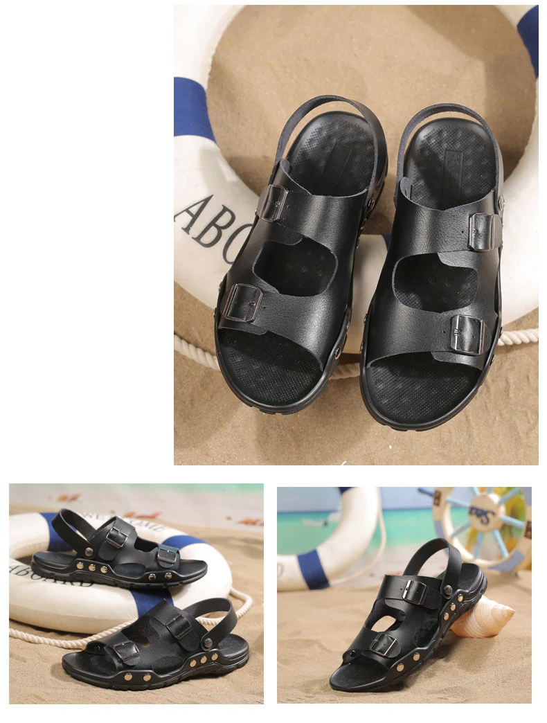 Мужские сандалии; Летние римские сандалии из натуральной кожи; мужская повседневная обувь; пляжные вьетнамки; мужские модные уличные шлепанцы; обувь