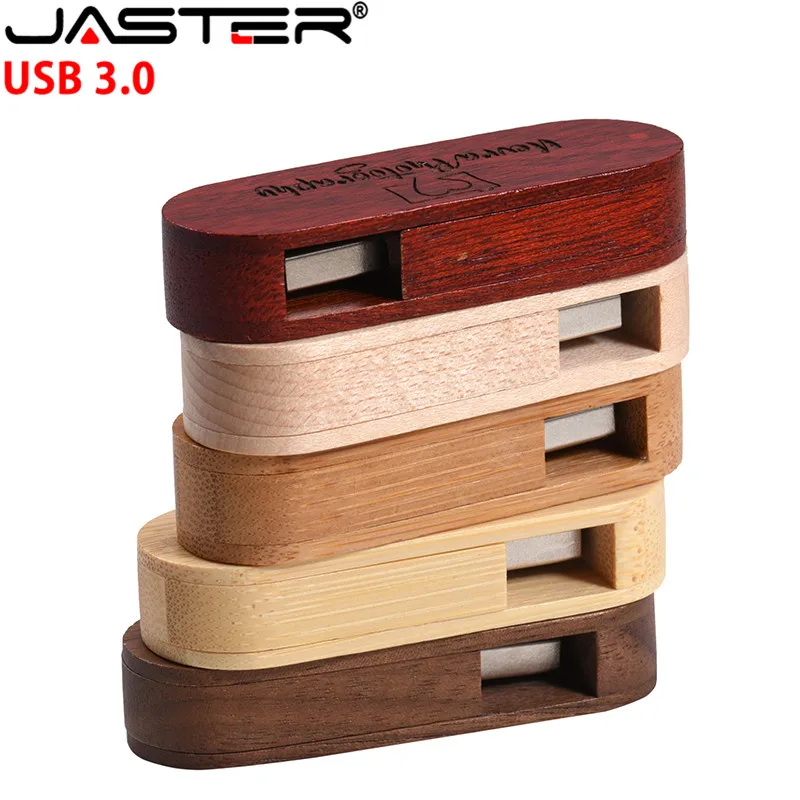 USB JASTER 3,0 logo personalizado, unidad flash giratoria madera usb + caja 4 GB 16G 32 64G memoria stick fotografía boda