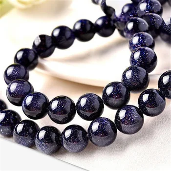 

Doreen Box Blue Sand Stone ( Natural ) Beads Round Blue Black 4mm\6mm\8mm\10mm\12mm For DIY Jewelry Making Findings, 1 Strand