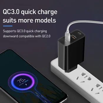 Baseus 3 Ports USB PD Charger 60W For iPhone 11 Pro Xs Max XR Fast Phone Charger Quick Charge 4.0 3.0 FCP SCP For Xiaomi Huawei 2