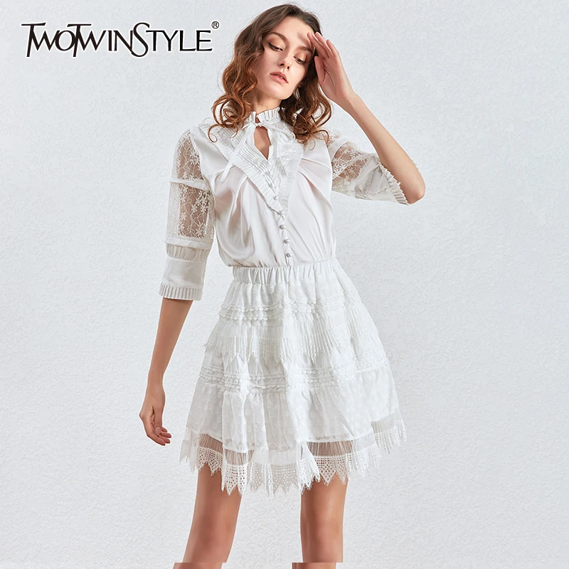 Женский Кружевной Костюм TWOTWINSTYLE весенний комплект из двух предметов рубашка с