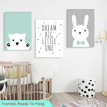 

Cartoon Woodland Animal Art Posters Baby Polar Bear Rabbit Canvas Nursery Print Painting Wall Picture Kid Room Decor