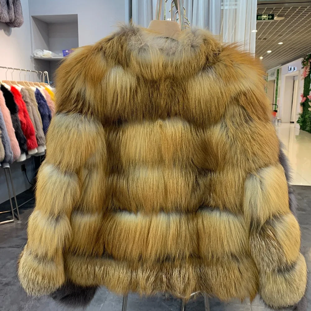 SQXR FUR Women Real Fur Coat Thick Warm Female Natural Fox Fur Jacket Outerwear coat