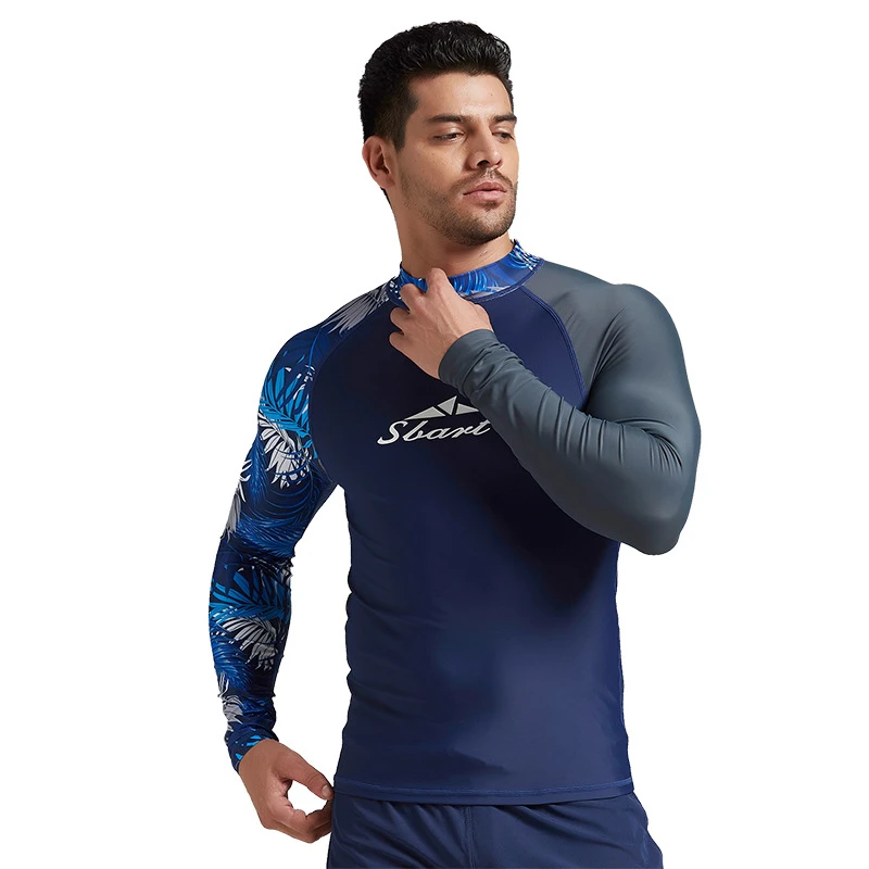 SBART Цветочные Рашгард для мужчин лайкра Рашгард для серфинга рубашка для плавания с защитой от ультрафиолетовых лучей с длинными рукавами одежда для плавания парусный гидрокостюм для дайвинга - Цвет: Deep Blue 7078