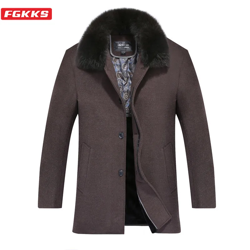 FGKKS Men Wool Blend Coats Winter New Men's High Quality Casual Overcoat Male Fur Collar Solid Color Wool Coat Brand Clothing FGKKS Men Wool Blend Coats Winter New Men's High Quality Casual Overcoat Male Fur Collar Solid Color Wool Coat Brand Clothing