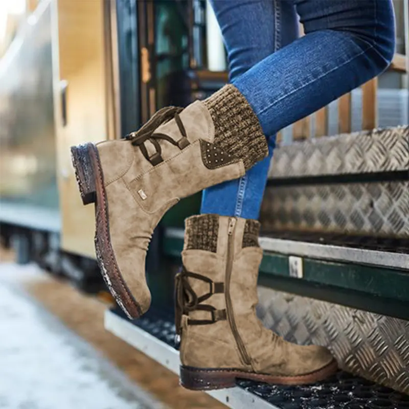 Botas De nieve De cuero para Mujer, botines cálidos De media pantorrilla con plataforma, para invierno