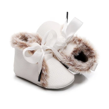 Bébé fille premiers marcheurs bébé PU haut-hauts Sneaker anti-dérapant avec velours hiver chaud enfant en bas âge infantile berceau chaussures Bownot tie chaussures P