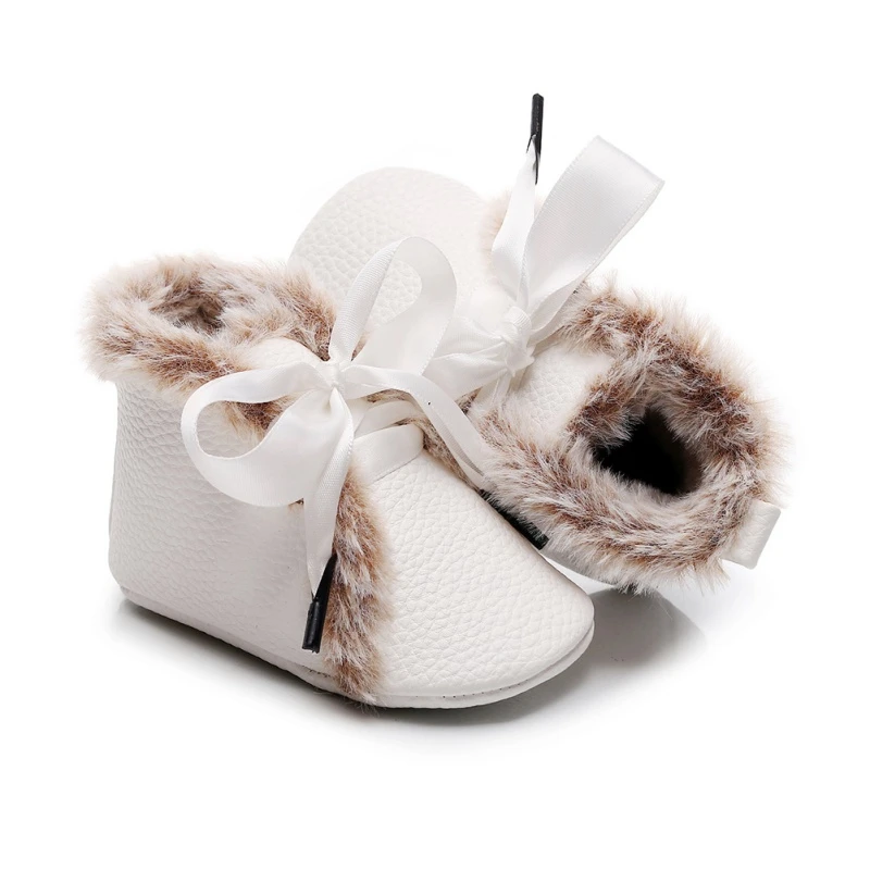 Baby Girl First Walkers Baby PU High-tops Sneaker Anti-slip With Velvet Winter Warm Toddler Infant Crib Shoes Bownot tie Shoes P