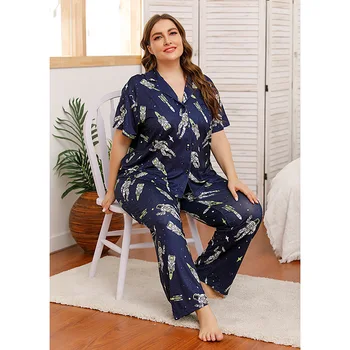

Plus Size Homewear Fat Ladies Plus Size Short Sleeve Homewear Two-piece Printed Comfortable Loose Pajama Set