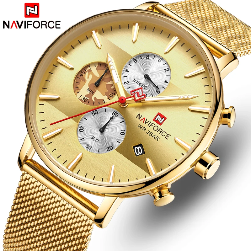 Люксовый бренд NAVIFORCE мужские модные кварцевые часы хронограф из нержавеющей