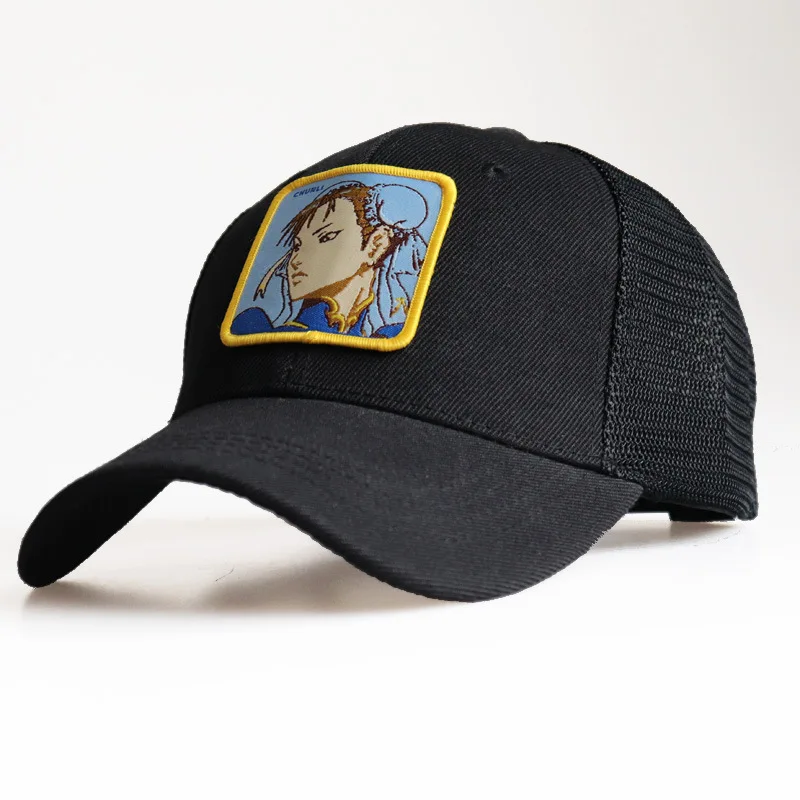 Black Уличный Боец, человеческие Chun-Li chunli, бейсболка, студенческий стиль, шесть сетчатых кепок, хип-хоп кепка утконоса - Цвет: Black