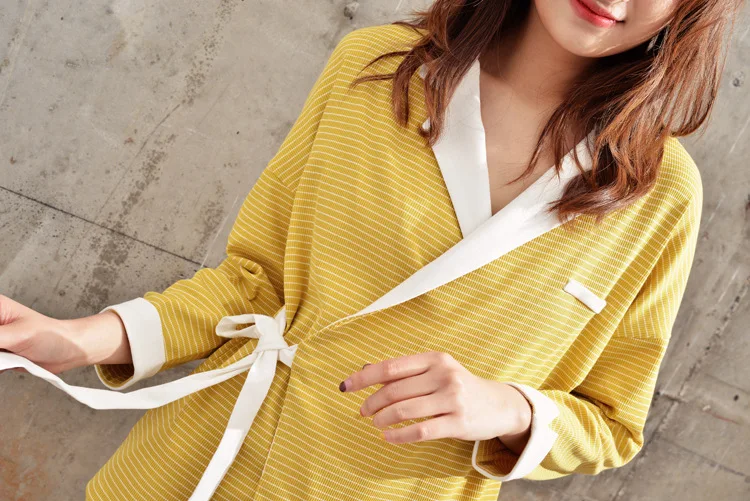 Spring New Pajamas Female Long-sleeved Trousers Cotton Pyjamas Women Striped V-Neck Kimono Couple Pajamas Casual Home Sleepwear