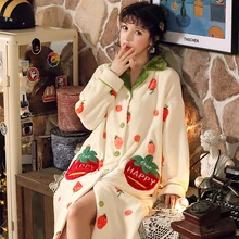 Пижама из кораллового флиса осень-зима прелестные модные туфли кардиган клубника Длинный Пижамы Юбка для девочек утолщенные размера плюс Домашняя одежда