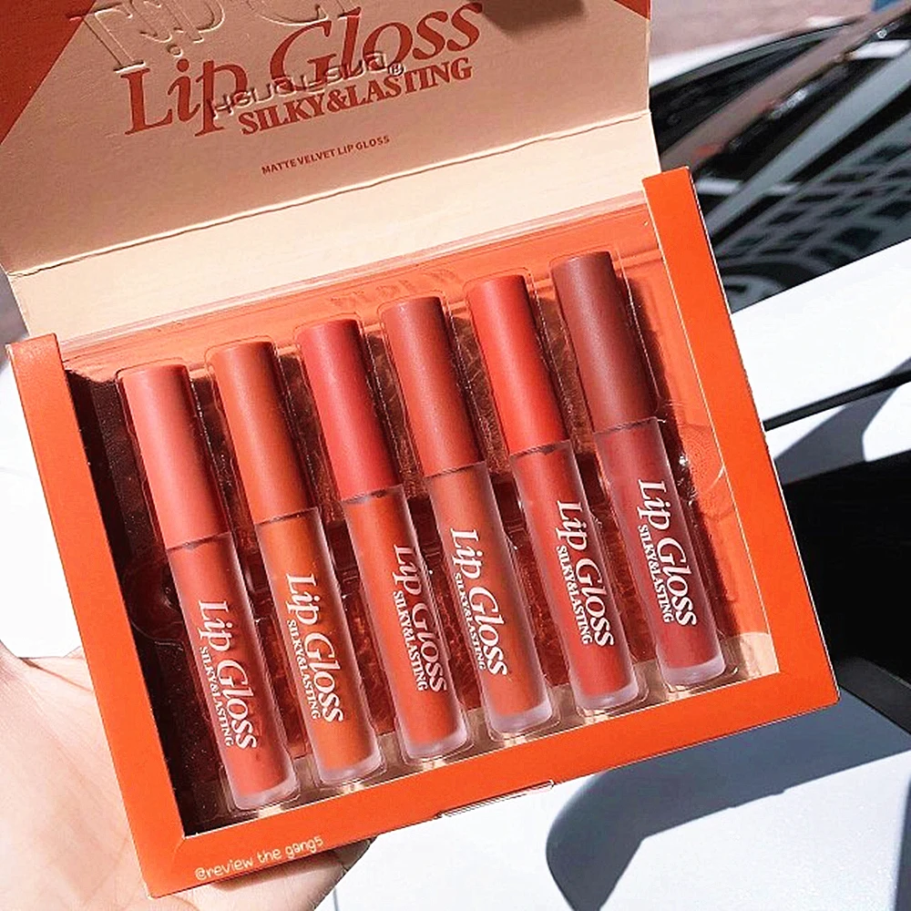 6PCS/SET pumpkin lip gloss by Hengfang smooth silky lip cream long lasting waterproof velvet matte liquid lipstick AM115