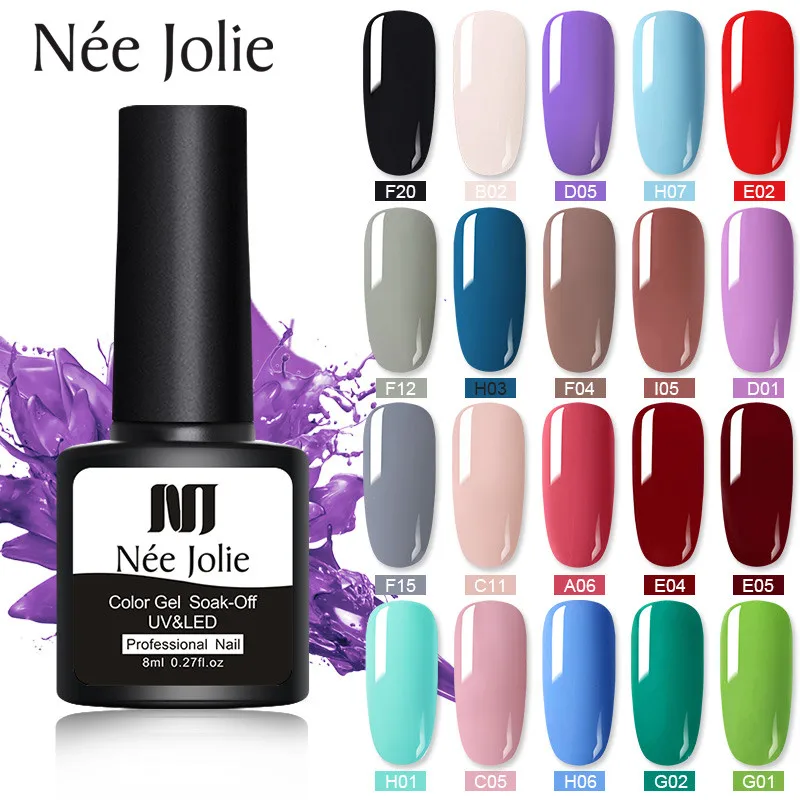 

NEE JOLIE 8ml Pure Colors Gel Nail Polish 48 Colors Nails Soak Off Gel Polish UV Gel Nail Polish Lacquer Varnish Nail Art Design