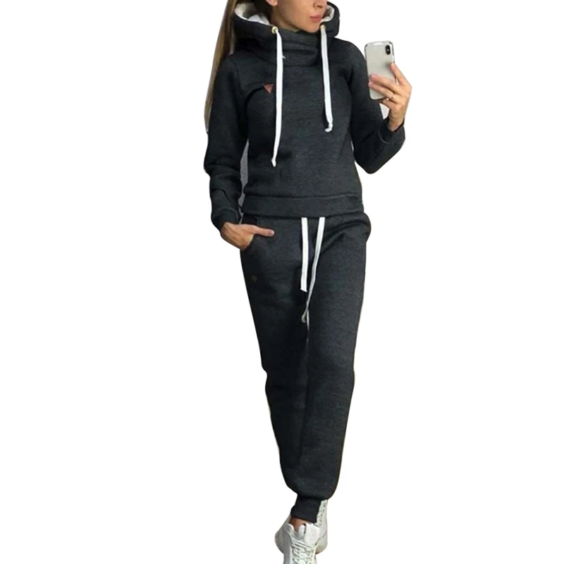Зимние спортивные костюмы плюс бархатные толстовки пальто на шнуровке Штаны флисовые женские спортивные костюмы для бега теплый спортивный костюм утепленная одежда - Цвет: Style 2-Black