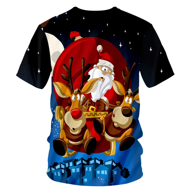 CJLM Мужская Рождественская футболка с рисунком Луны 3D принт прекрасный Санта Клаус и лося Одежда Человек Повседневная футболка с круглым вырезом