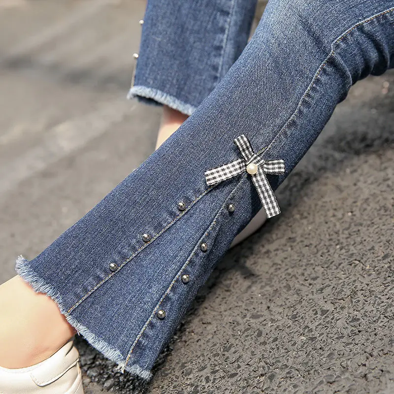 jeans h Модные джинсы для девочек детские осенне-зимние брюки, одежда детские джинсовые штаны для маленьких девочек, джинсы Большие размеры 110-160 - Цвет: jeans h