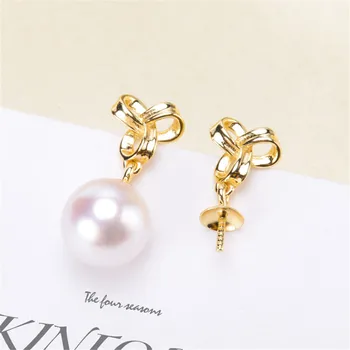 

HOT High Quality S925 Sterling Silver Stud Earrings Settings DIY Pearl Earring Hooks Findings Women's Jewelry Making Accessories