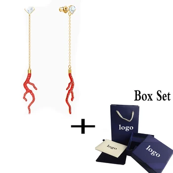 

High Quality SWA 1: 1 2020 New Personality Charming marine series red coral earrings ear line female give girlfriend gift