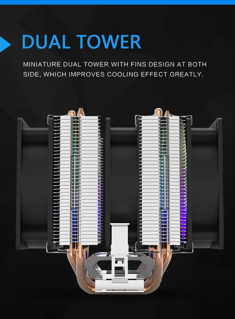 Aigo Gale Torre Dupla Heatpipes Rgb Cpu Cooler pc Radiador de Refrigeração 4pin Pwm 90 mm Ventilador Intel 1150 1155 1156 1366 Am2 Am3 Am4 Amd Ventiladores e resfriadores - Imagem 4