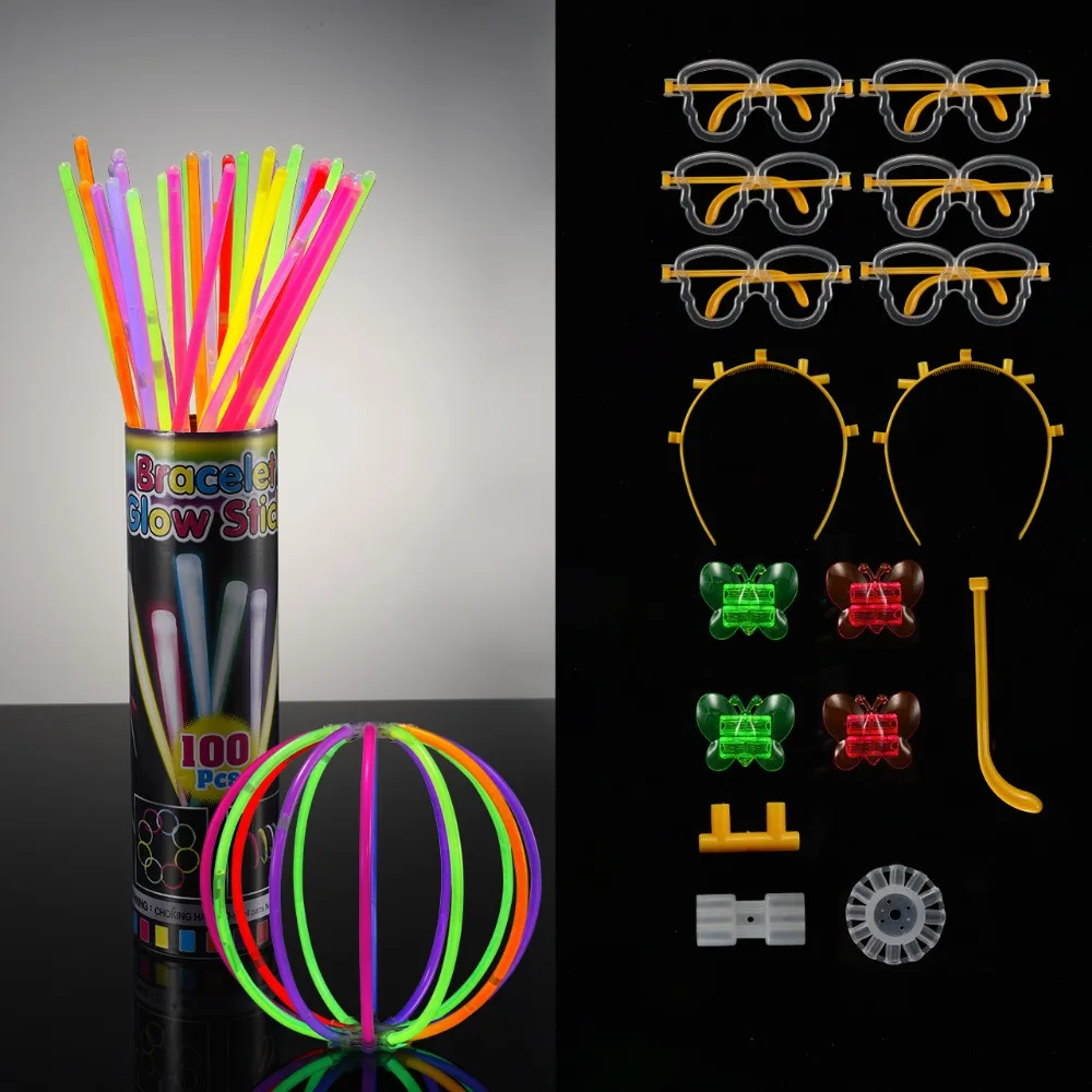 Magic Fluorescence Light Glow Sticks Set Glowing Headband Flowers Glow Balls for Bracelets Necklaces Glasses Xmas Party Supplies (10)