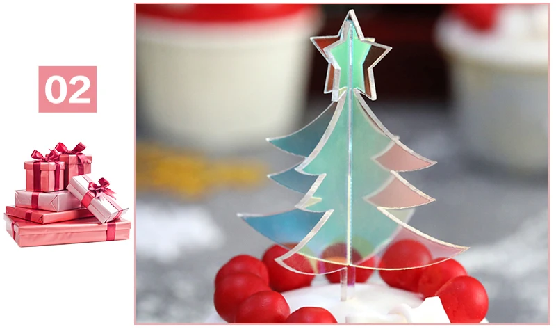 Magical Colorful Merry Christmas Cake Toppers Glitter Xmas Tree Snowflake Acrylic Cake Top Flag Birthday New Year Party Supplies