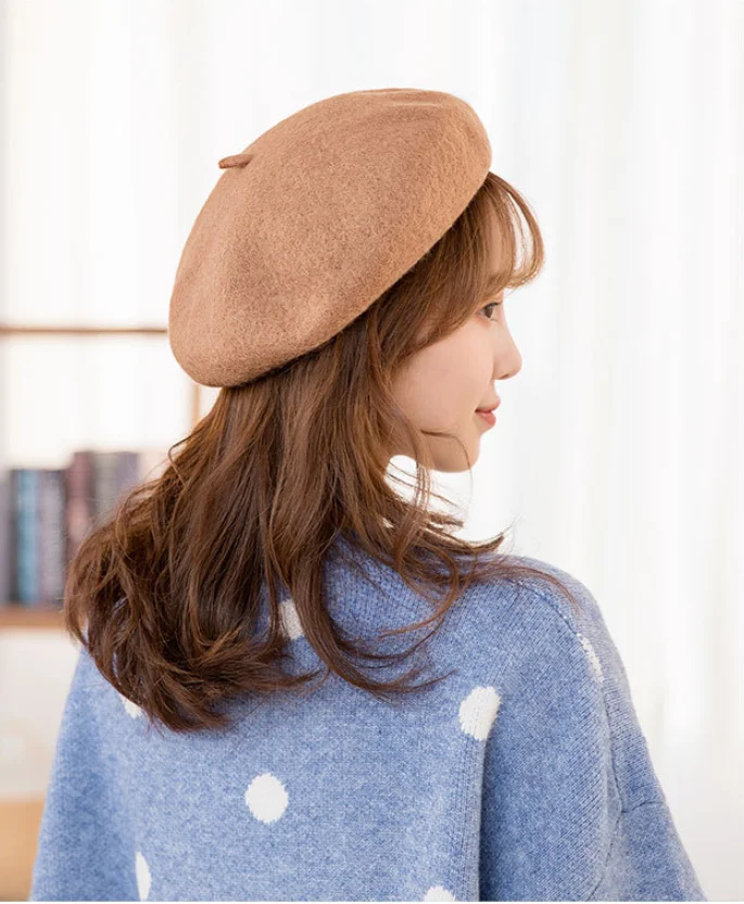 Autumn Winter Women Fashion Cashmere Adjustable Berets New Wool Hat Female Warm Solid Color Cap