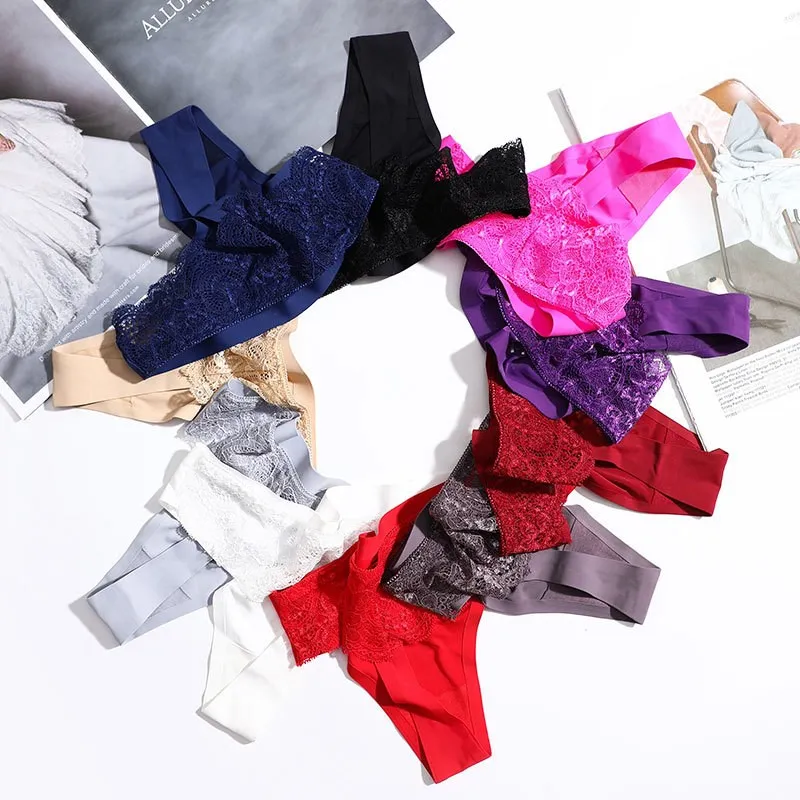 3 шт. сексуальные женские стринги низкая талия бесшовные кружевные бандажные