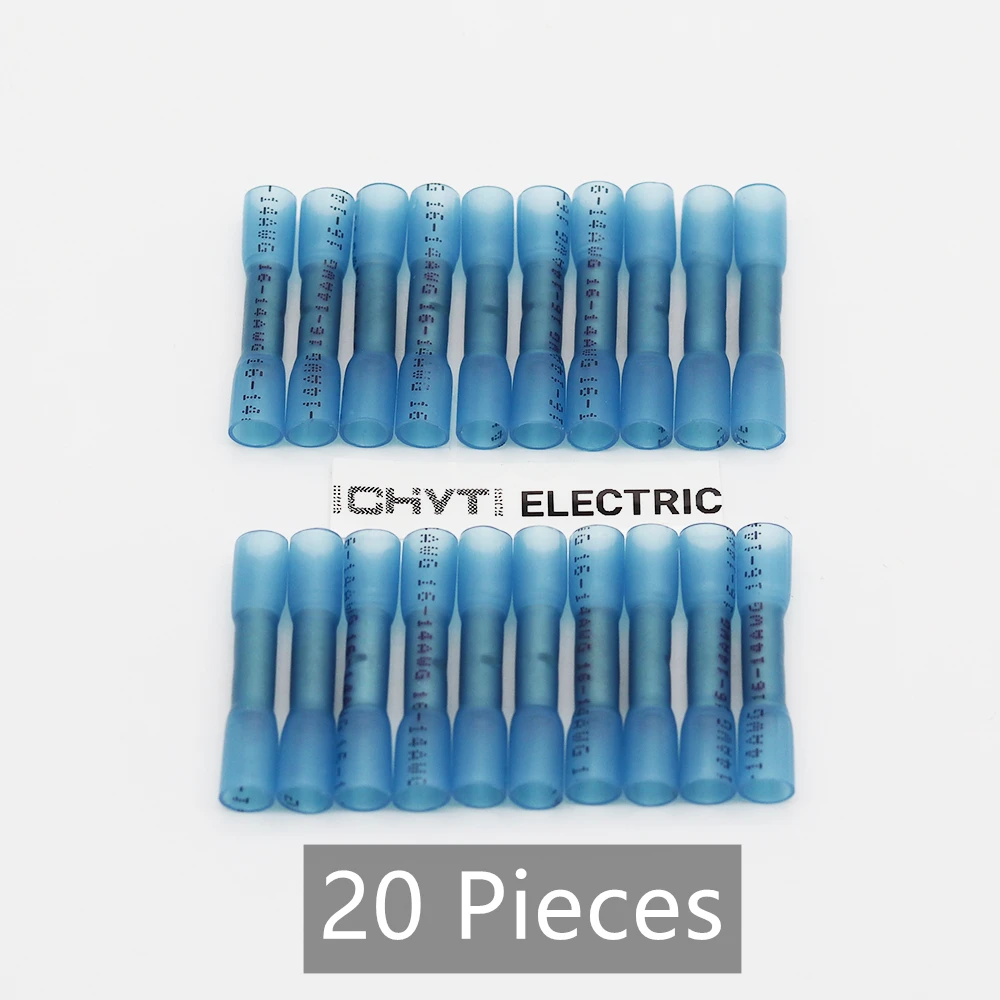 

20PCS Insulated Heat Shrink Terminals Butt 16-14 AWG Crimp Terminals Electrical Wire Connector