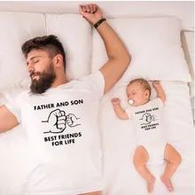 Одинаковые Семейные футболки для папы и сына, лучшие друзья на всю жизнь Одинаковая одежда для папы и ребенка QT-1933 для папы и сына