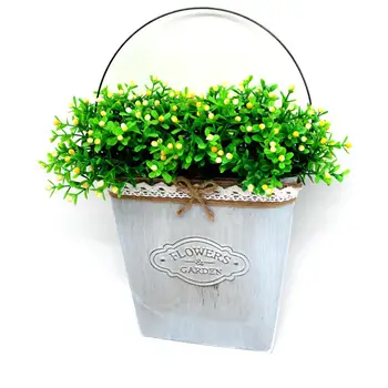 

Retro Iron Plant Pot With Handle Oval Hanging Flower Pot Vase Embossed Design Flower Bucket For Bar Garden Home Decoration