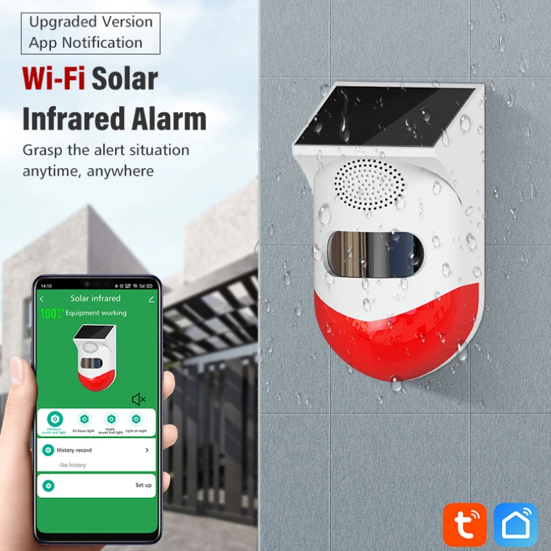 TUYA Wifi inteligente Solar Detector de infrarrojos sistema de alarma Wifi Solar sirena al aire libre PIR inalámbrico impermeable 433MHz estroboscópica sirena