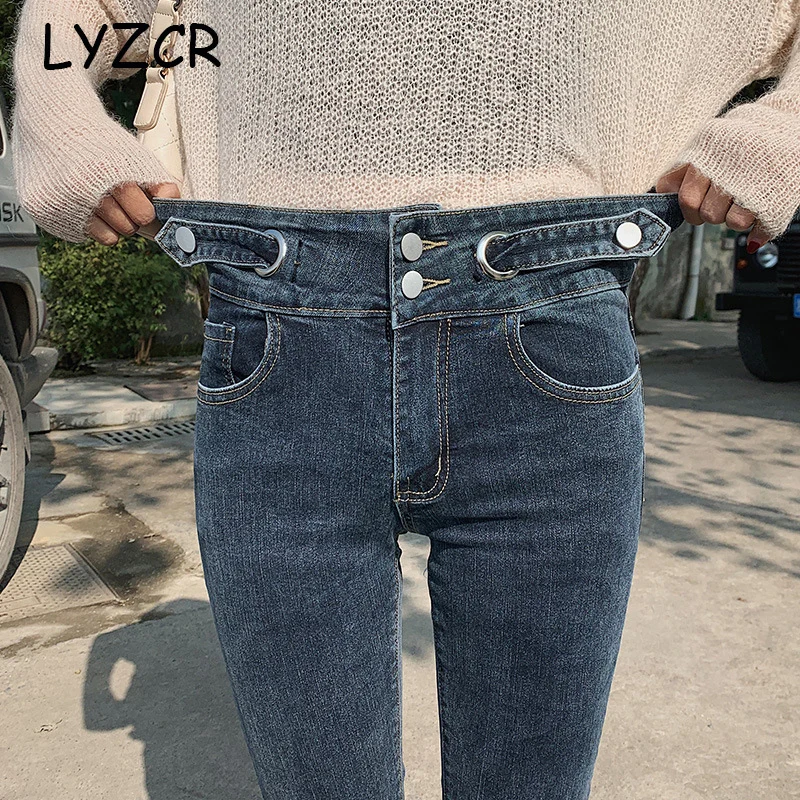 LYZCR, черные обтягивающие джинсы для женщин,, винтажные джинсы с высокой талией для женщин, джинсовые джинсы для женщин, женские Стрейчевые джинсовые штаны с эластичной резинкой