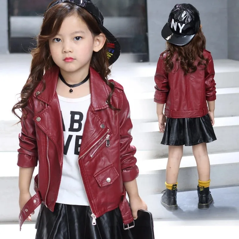 

Girl's PU Leather Jacket 2018 Autumn New Style Korean-style Big Boy Baby Western Style Jacket Little Girl Jacket Leather Shirt