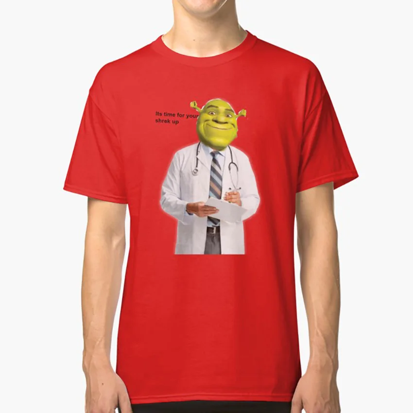 Футболка Shrek Check up meme shrek memes dank memes doctor swamp phototshop edits - Цвет: Красный