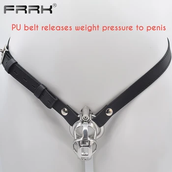 FRRK Metal Chastity Cage with Screw Lock Male Bondage Strap Belt Device Steel Cock Penis Rings Adults Couple Sex Toys for Man 6