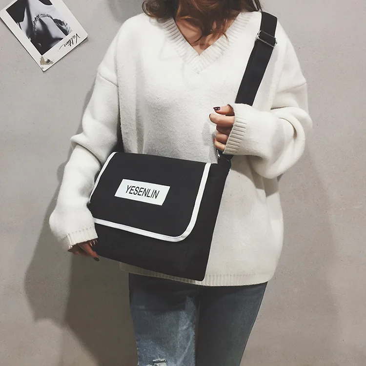 Foreign Trade Canvas Handbag Wholesale Women's Casual Korean-style Single-shoulder Crossbody Bag Lettered Schoolbag Manufacturer