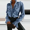 Summer Ruffle Button Chiffon Blouse Spring Elegant Flare Sleeve Women Tops Blusa Office Lady Sexy V-Neck Pleated Blouse Shirt XL ► Photo 2/6