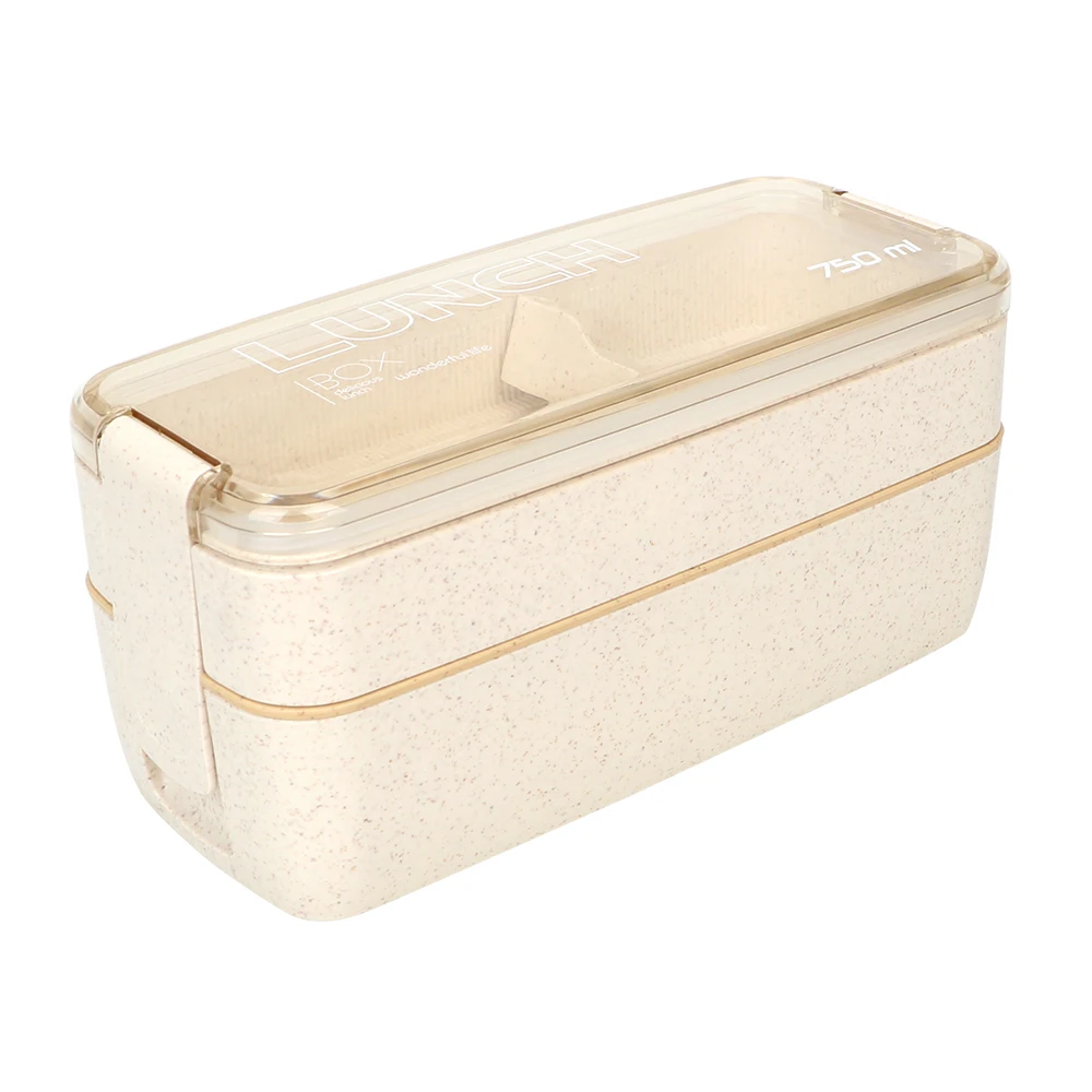 750ml Beige Ланч-бокс микроволновый холодильник сейф с ложкой вилка большой емкости двойной/трёхслойная контейнер для обеда экологически чистый BPA бесплатно - Цвет: 750ml Beige