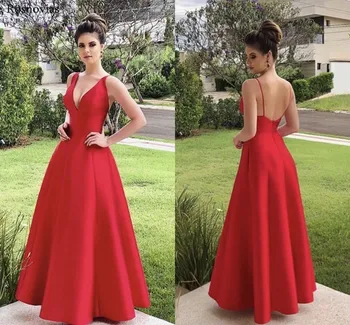 

Cheap Red Long Prom Dresses 2019 V Neck Backless Floor Length Formal Evening Party Dresses Vestido De Fiesta Custom Sexy
