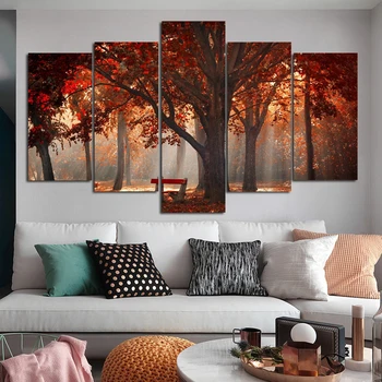 

RELIABLI ART 5 Panels/Set Tree Autumn Landscape Pictures Canvas Painting Wall Art For Living Room Posters And Prints Decoration