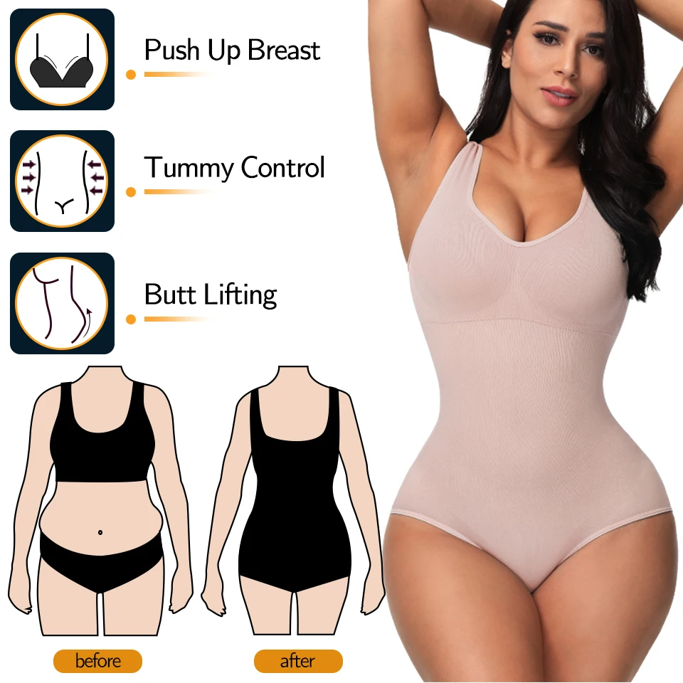 spanx shapewear Shapewear Bodysuit for Women Tummy Control Shapewear V-Neck Slimming Tank Tops Waist Trainer Vest Full Body Shaper Underwear low back shapewear