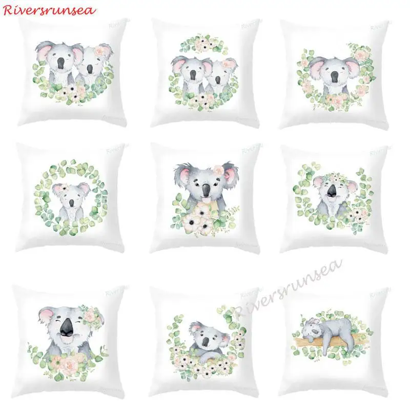 Lovely Cute Animal Koala Pillow Cushion Small Fresh Green Plant Garland Leaf Flower Printed Plush Pillows For Home Kids Gift | Дом и сад