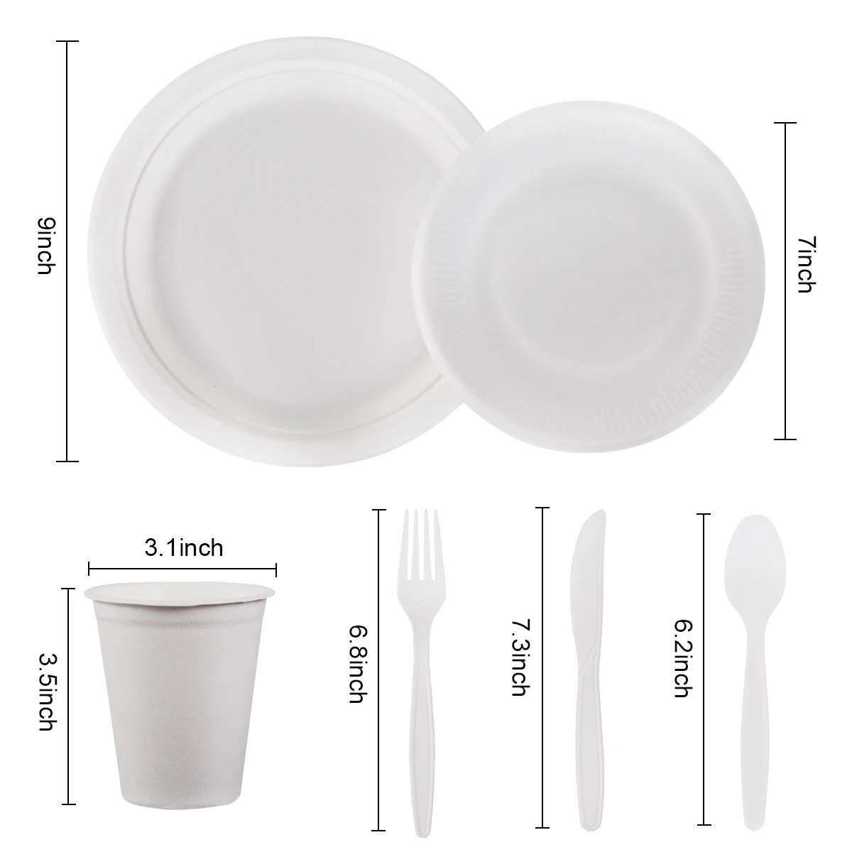 QIFU 300pcs White Degradable Tableware Set Recycling Plastic Plates Knife And Fork Wedding Party Happy Birthday Party Supplies