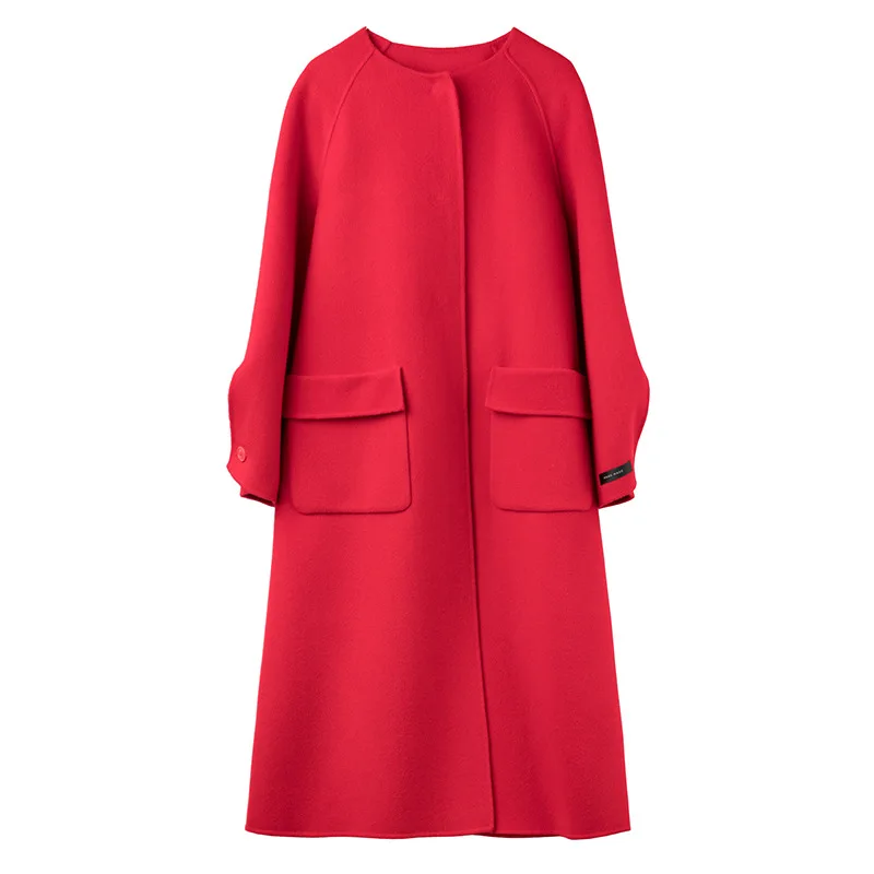 

Dual-faced Wool Overcoat Pure Wool Medium and Long Cashmere Overcoat 2019 O-Neck Open Stitch Long Coat Women