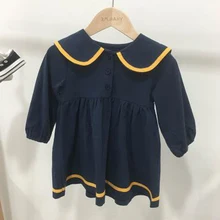 Осеннее Повседневное платье для маленьких девочек 1-6 лет; свободное платье с длинными рукавами; детская одежда для девочек; цвет бежевый, темно-синий