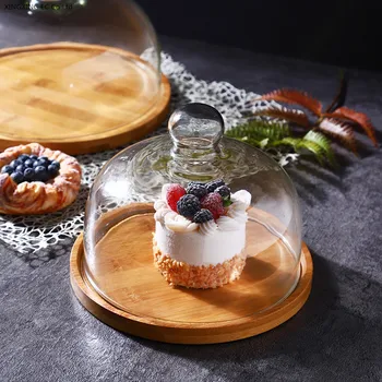 

Creative Cake Display Tray, Bread Dessert Tray with Transparent Glass Cover, Simple Multifunctional Cake Accessory Fruit Tray