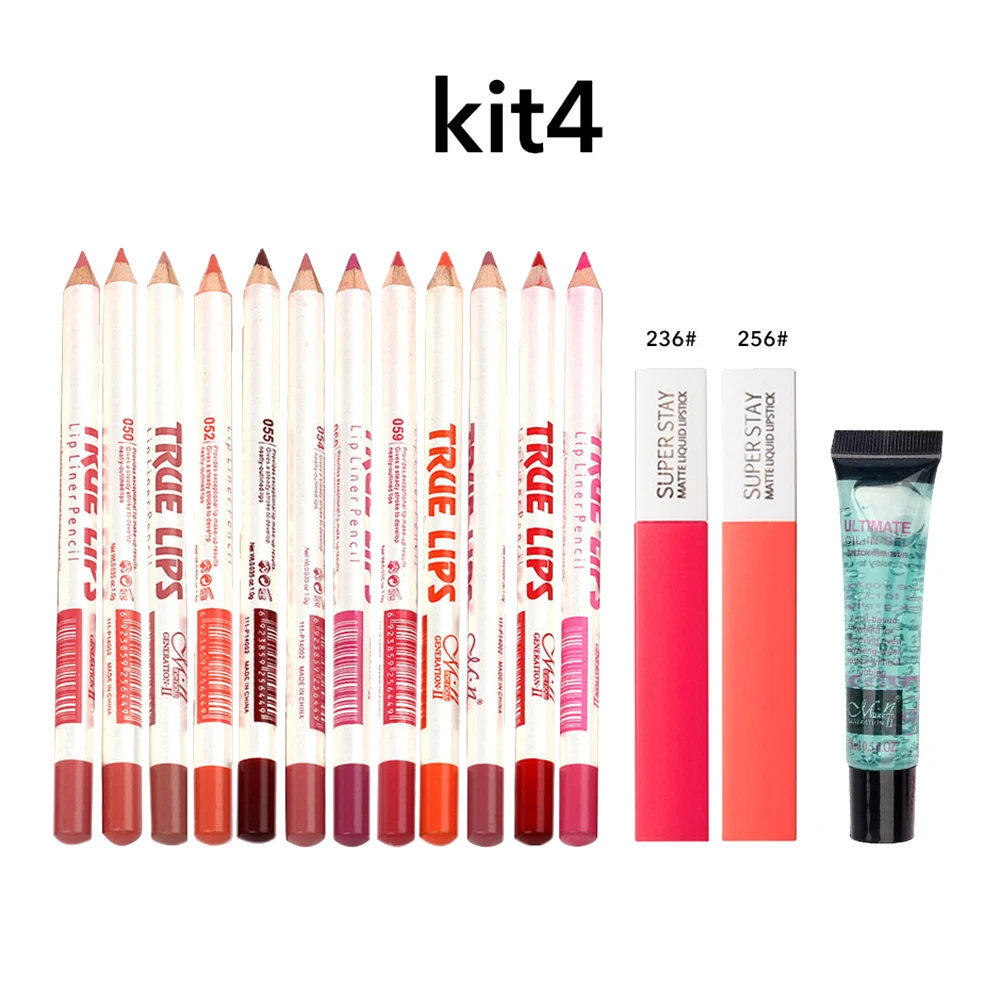 15Pcs Waterproof Lip Gloss Gel Lipliner Pencil Kit Sweat Proof Makeup Cosmetic Lip Gloss