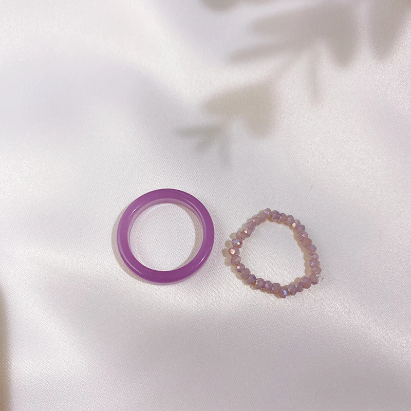 Simple Colorful Transparent Resin Acrylic Rings Set Candy Color Beads Chic Spring Rings for Women Picnic Party Jewelry Gifts